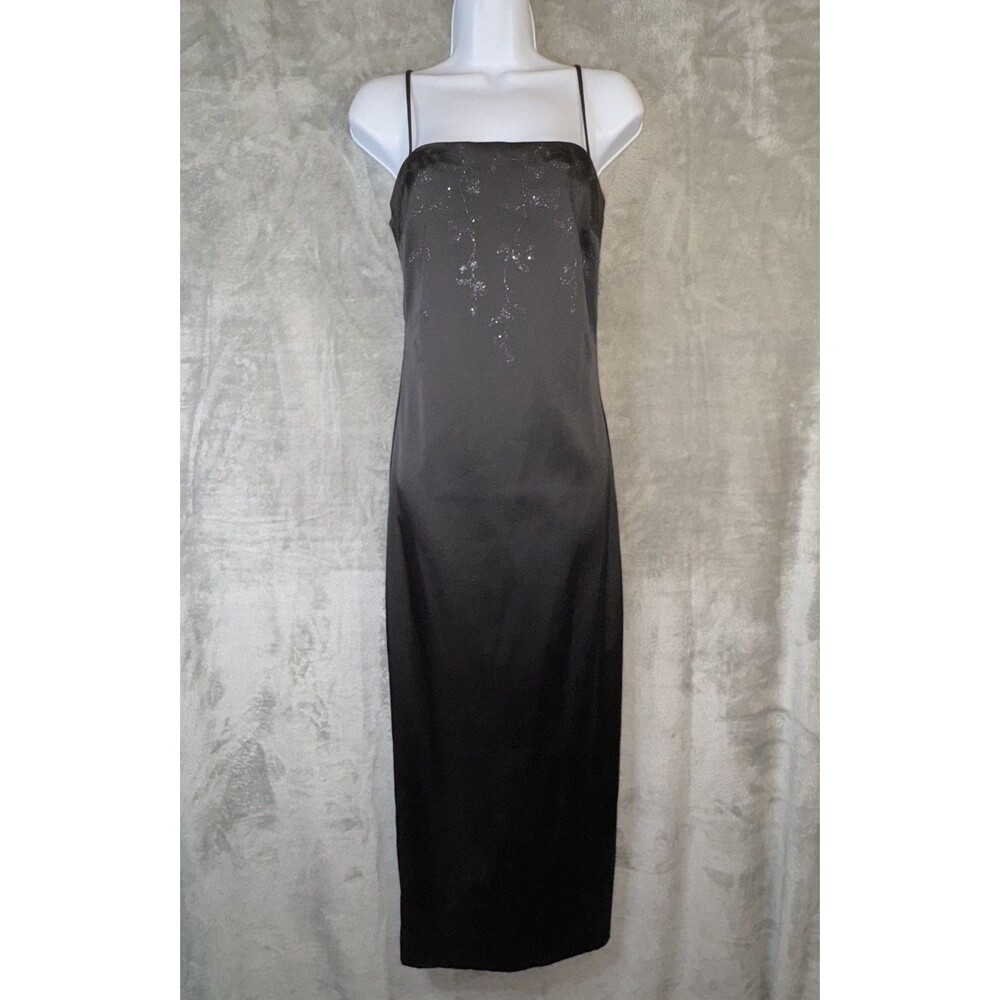 Byer Too! Gray Satin Slip Dress Size 7 Maxi Spaghetti Strap Y2K Prom Formal